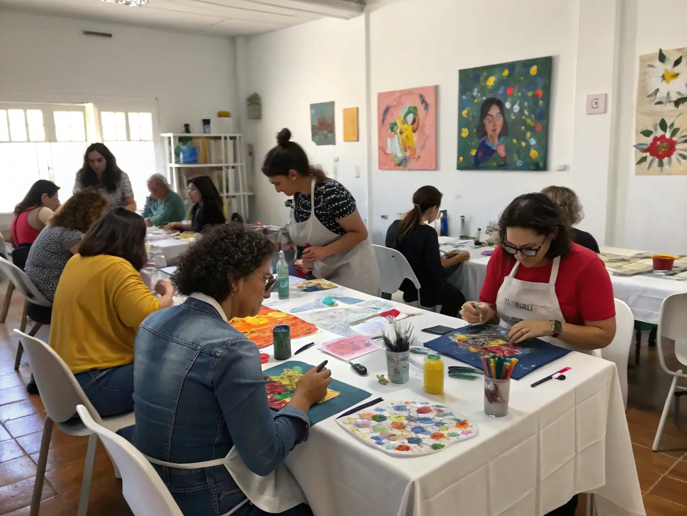 An image depicting an interactive art workshop led by LE BEC, with participants of all ages engaging in creative activities.